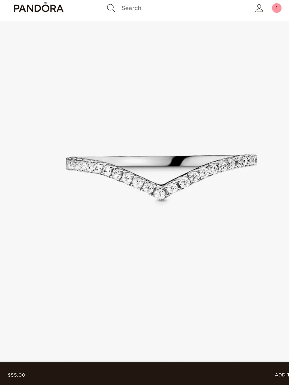 Pandora Sparkling V Wishbone Ring Sterling Silver CZ Size 4.5